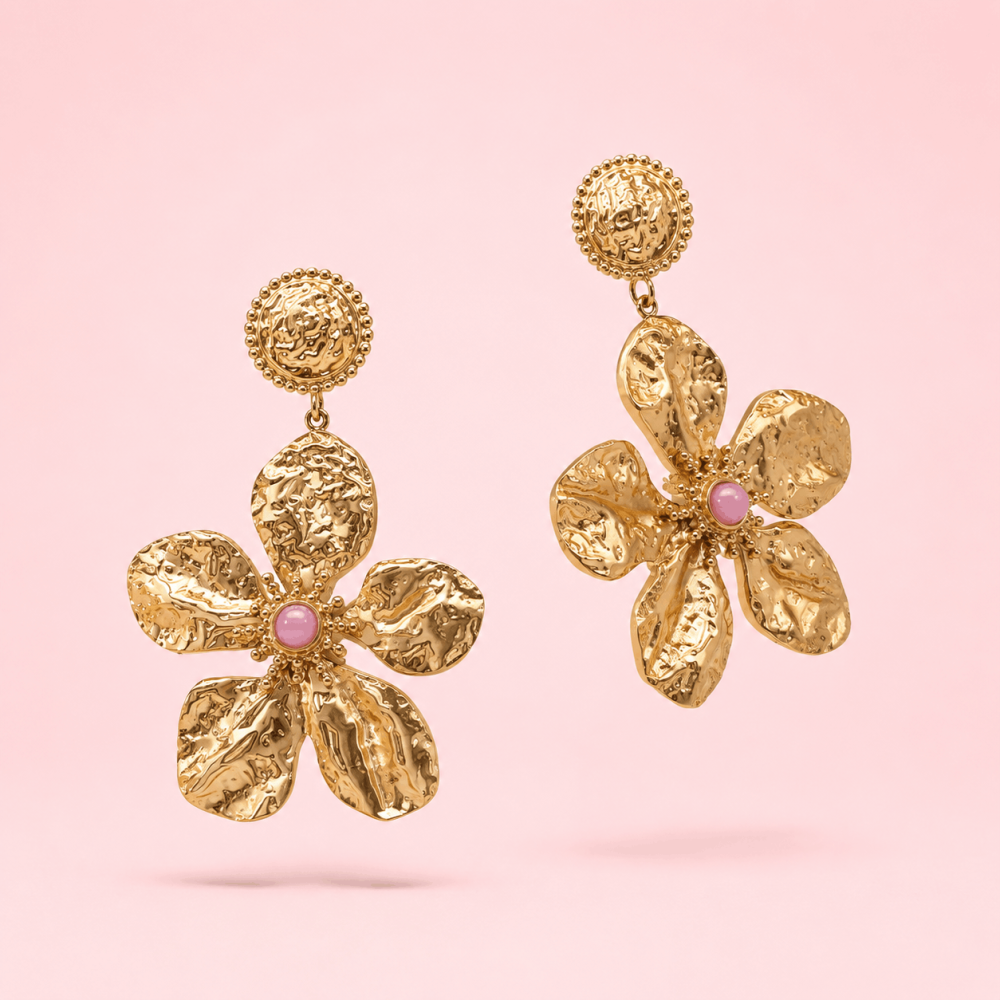 Boucles d’Oreilles Fleur Martelée Acier Inoxydable | Gaou Bijoux