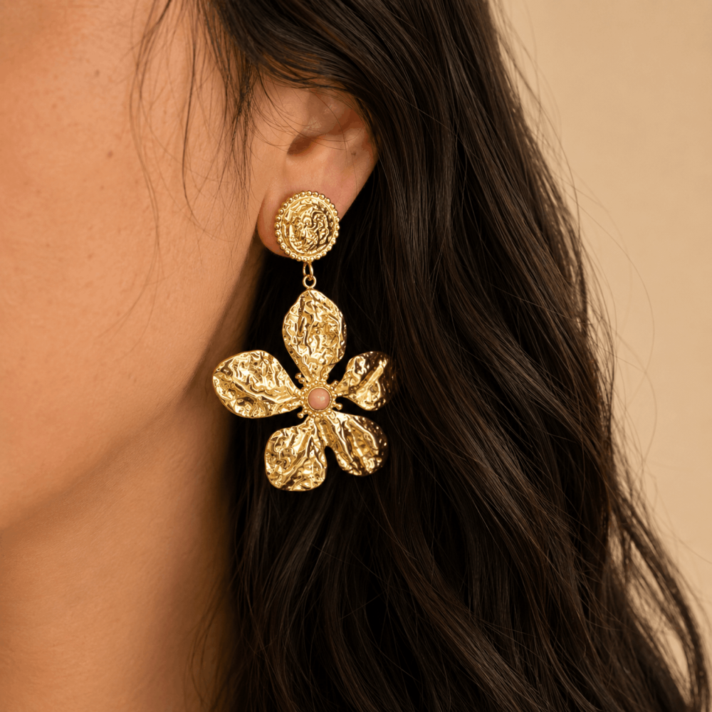 Boucles d’Oreilles Fleur Martelée Acier Inoxydable | Gaou Bijoux