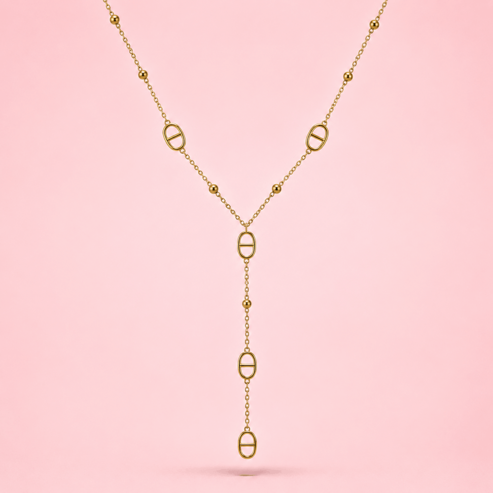 Collier Y Maille Marine & perles Acier Inoxydable | Gaou Bijoux