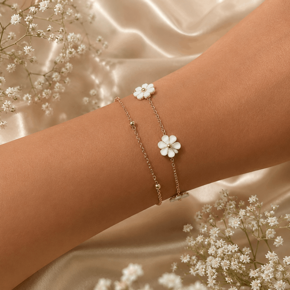 Bracelet Multirang Fleur Blanche Acier Inoxydable | Gaou Bijoux