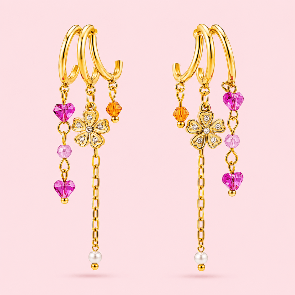 Boucles d'Oreilles Trèfle Cœur & Cristaux | Gaou Bijoux