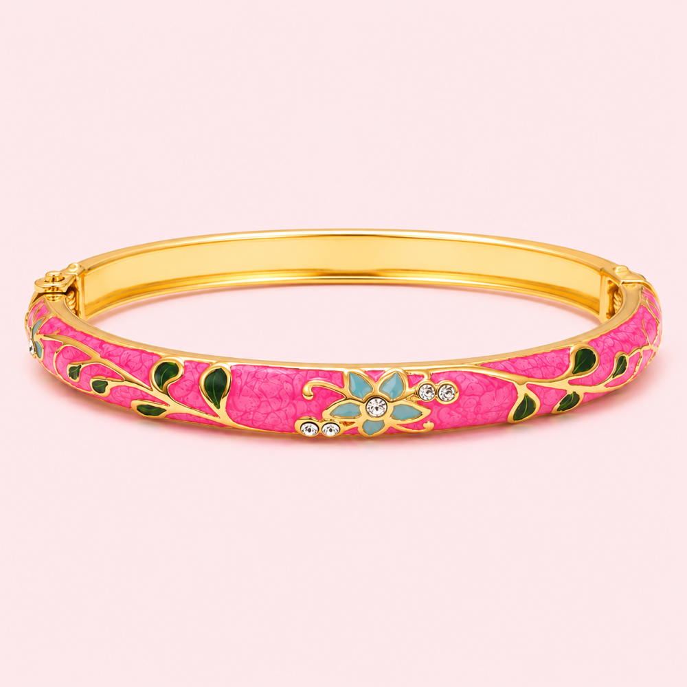 Bracelet jonc thaïlandais émaillé floral multicolore  tendance bohème chic  | Gaou Bijoux