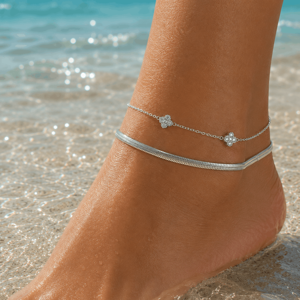 Chaîne de Cheville Multirang Fleur Cristal | Doré & Argenté | Gaou Bijoux