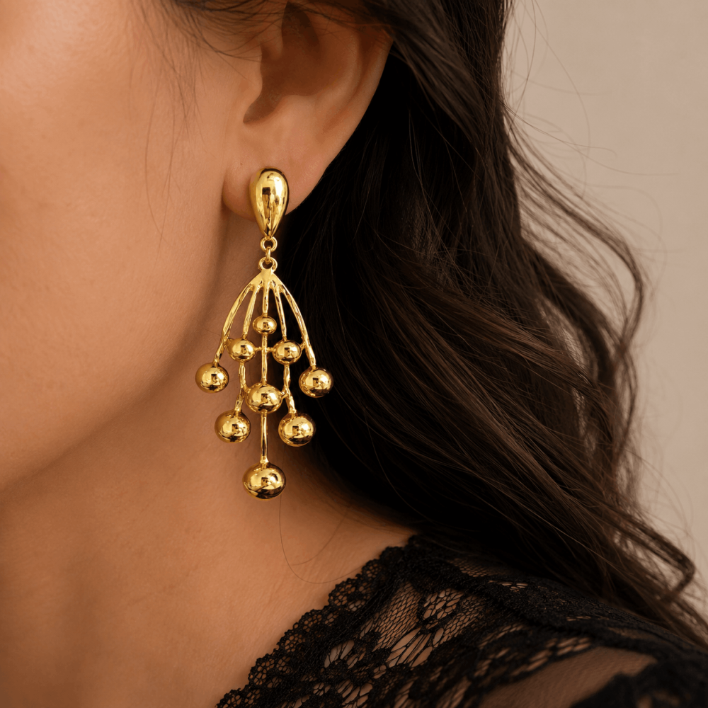 Boucles d'oreilles cascade perles dorées acier inoxydable | Gaou Bijoux