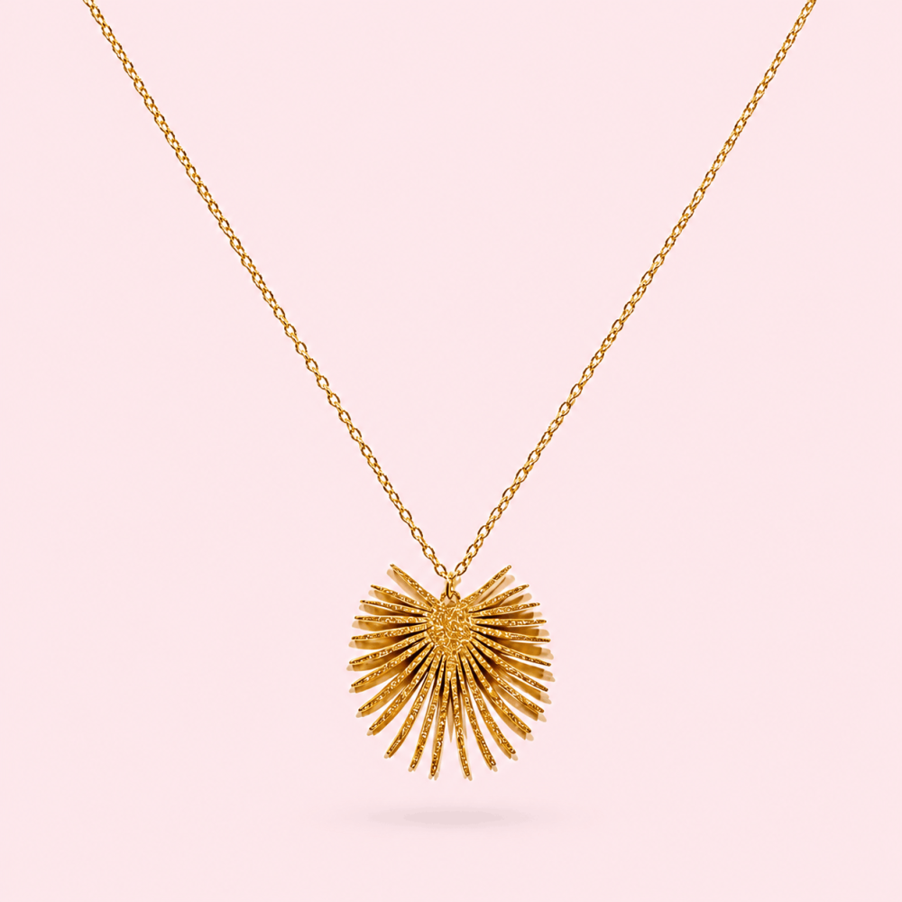 Collier soleil rayonnant acier inoxydable doré | Gaou Bijoux