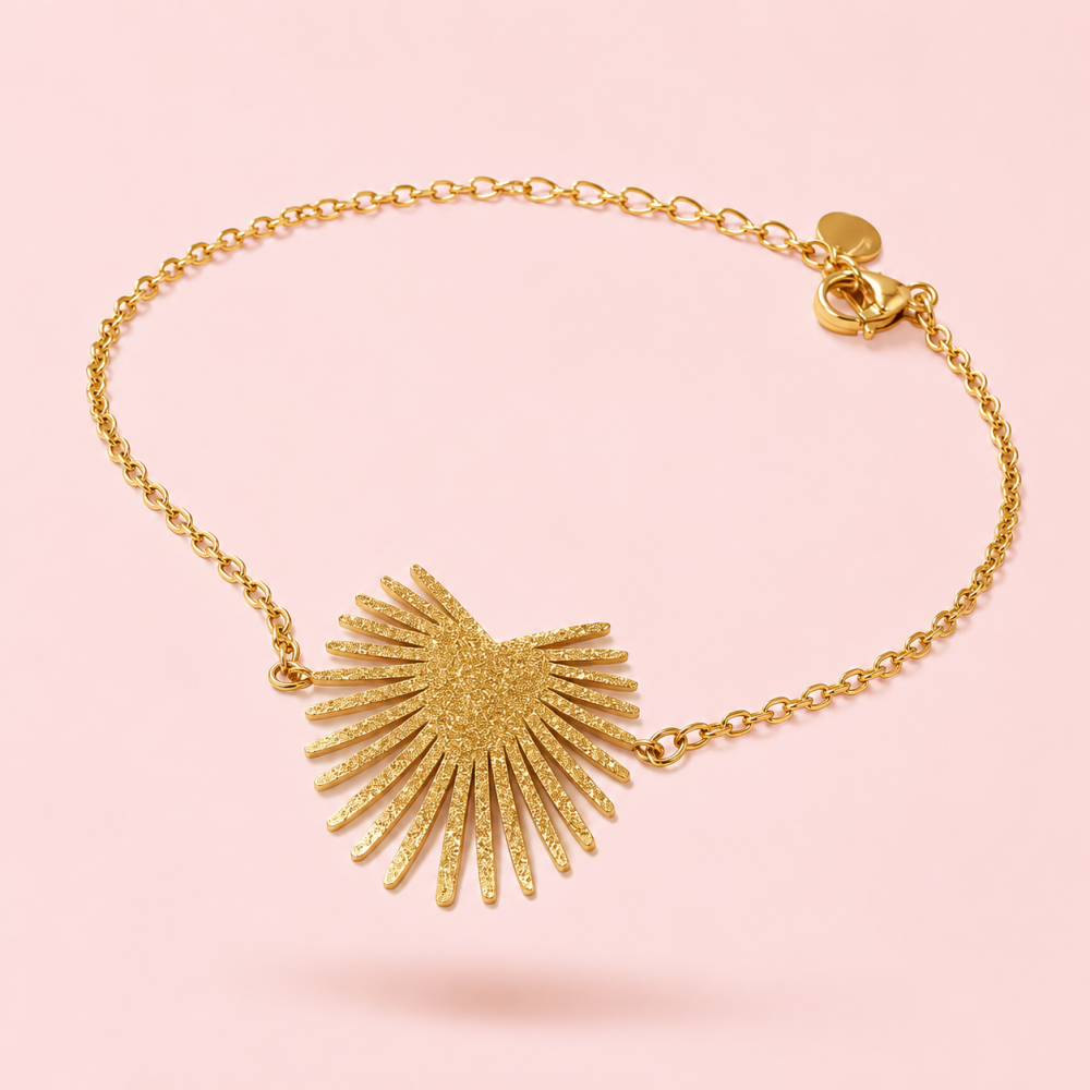 Bracelet soleil rayonnant acier inoxydable doré | Gaou Bijoux