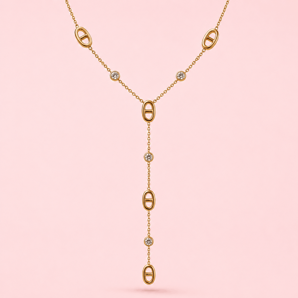 Sautoir maille marine et strass acier inoxydable | Gaou Bijoux