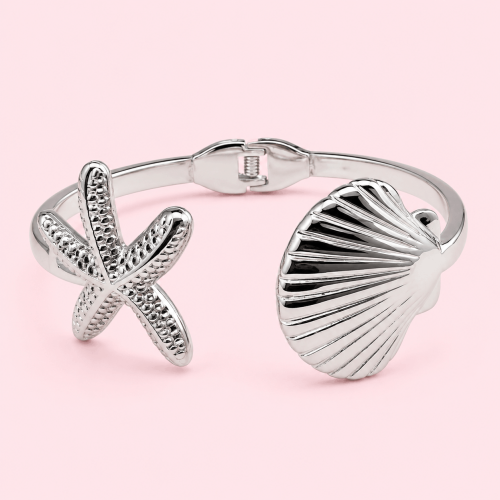Jonc étoile de mer coquillage acier inoxydable argenté | Gaou Bijoux