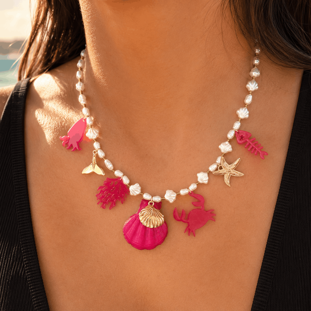 Collier marin fuchsia en acier inoxydable | Gaou Bijoux