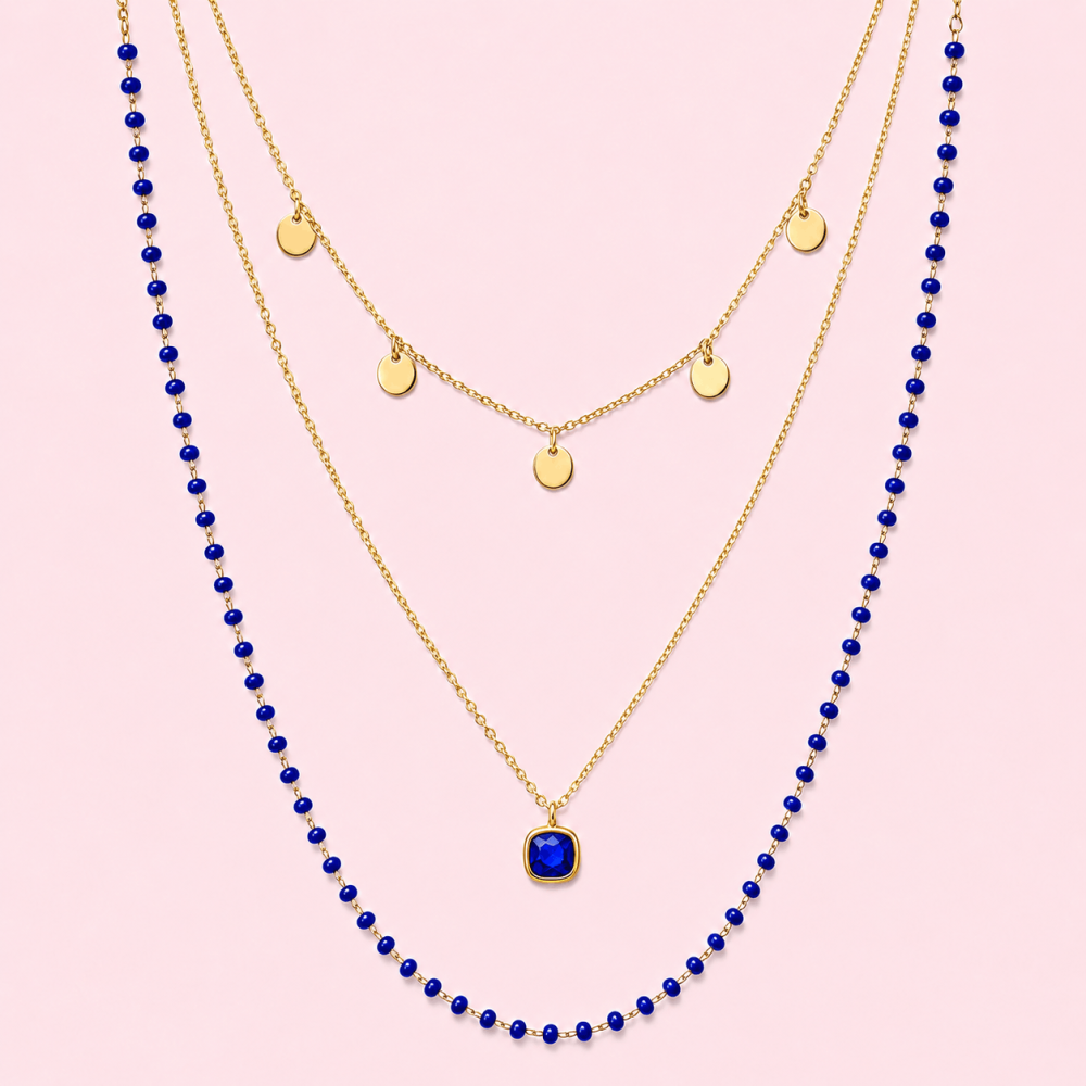Collier Multirangs Perles & Médaillons en acier inoxydable | Gaou Bijoux