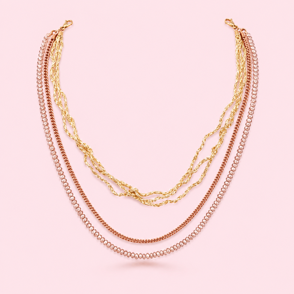 Collier Multirangs Chaînes & Cristaux en acier inoxydable | Gaou Bijoux