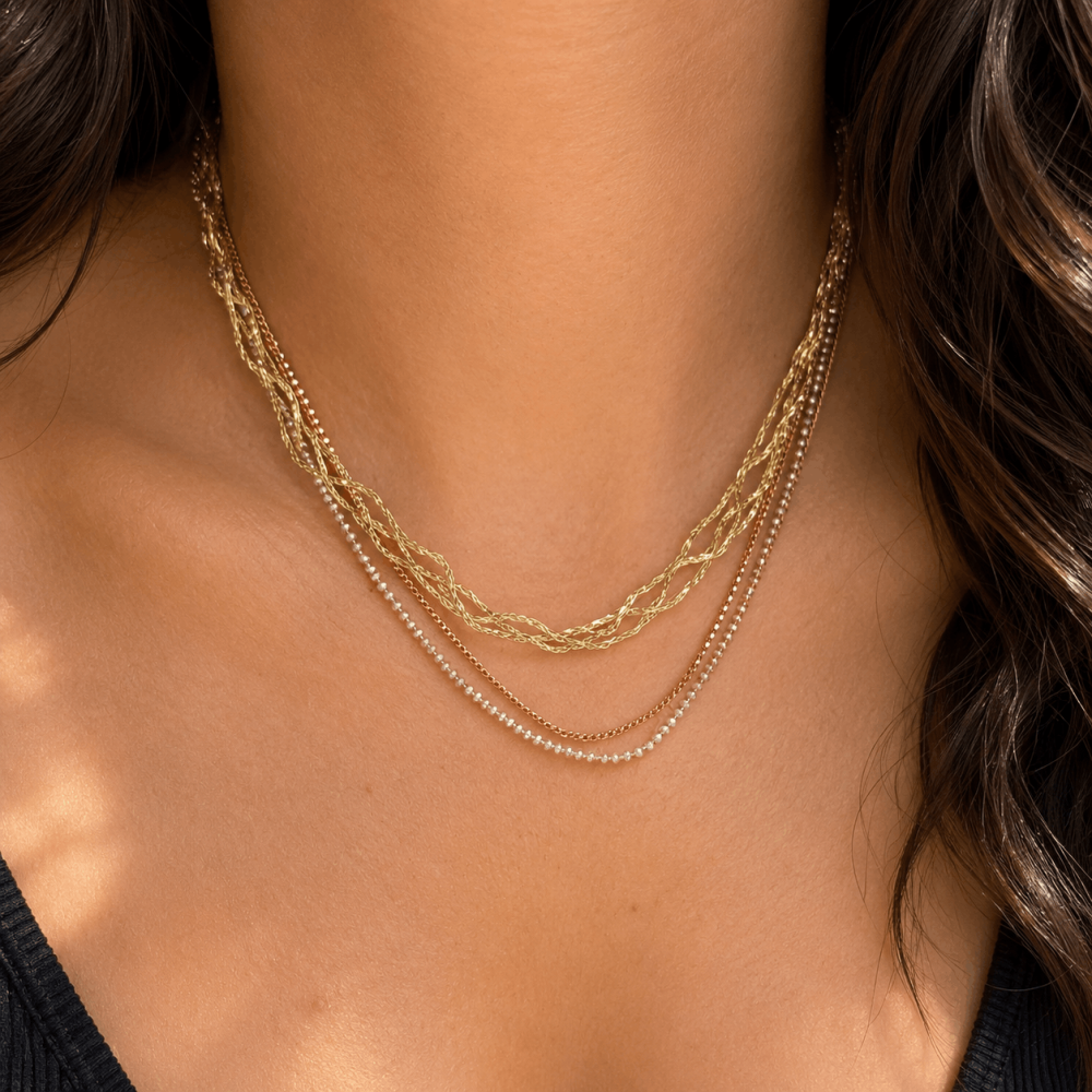 Collier Multirangs Chaînes & Cristaux en acier inoxydable | Gaou Bijoux