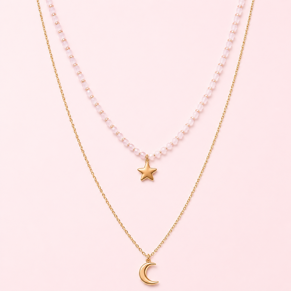 Collier Double Rang Étoile & Lune en acier inoxydable | Gaou Bijoux