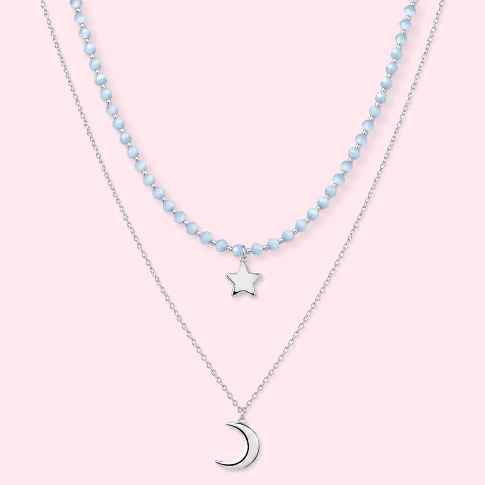 Collier Double Rang Étoile & Lune en acier inoxydable | Gaou Bijoux