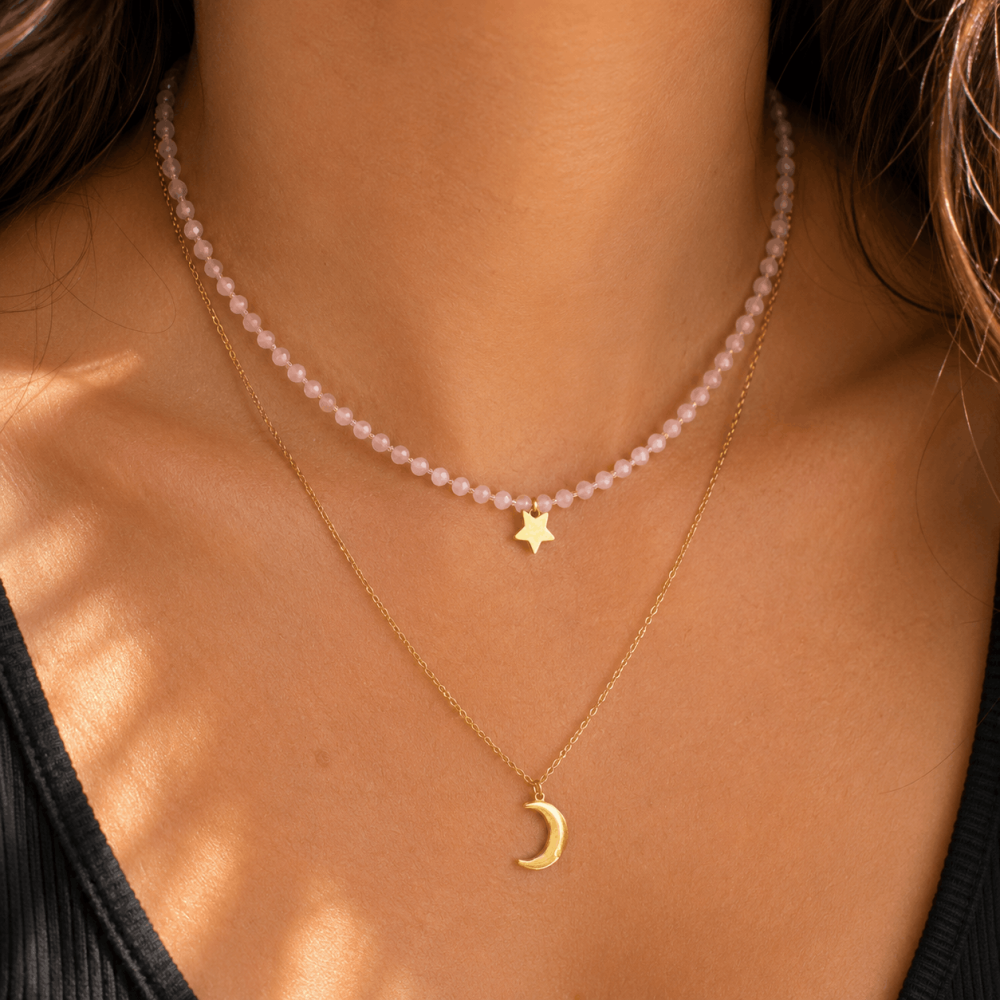 Collier Double Rang Étoile & Lune en acier inoxydable | Gaou Bijoux