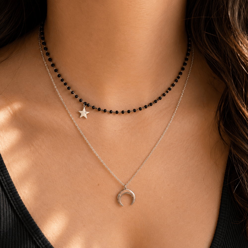 Collier Double Rang Étoile & Lune en acier inoxydable | Gaou Bijoux