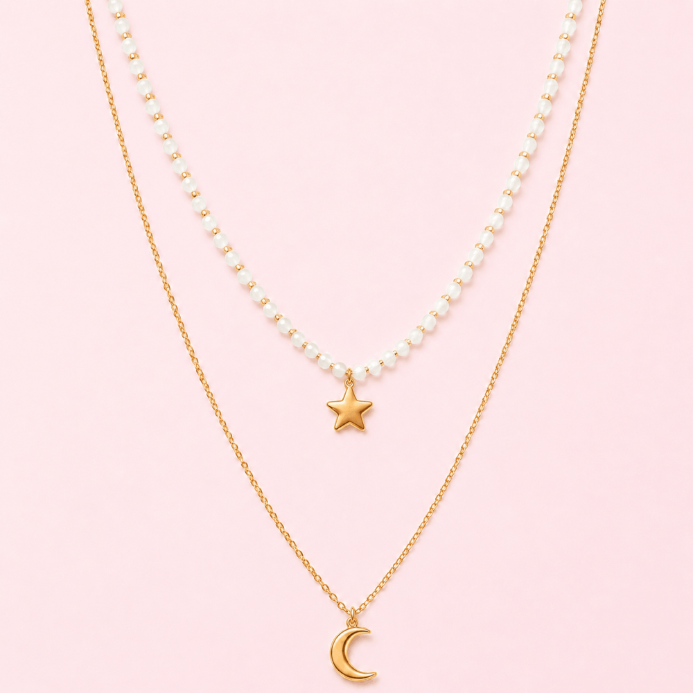 Collier Double Rang Étoile & Lune en acier inoxydable | Gaou Bijoux