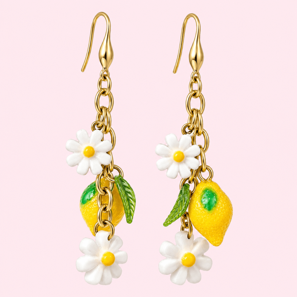 Boucles d'Oreilles Citron & Marguerite en acier inoxydable | Gaou Bijoux