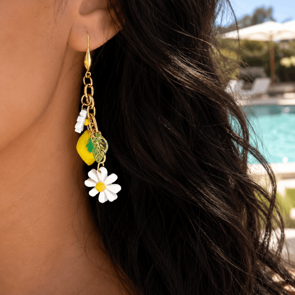 Boucles d'Oreilles Citron & Marguerite en acier inoxydable | Gaou Bijoux