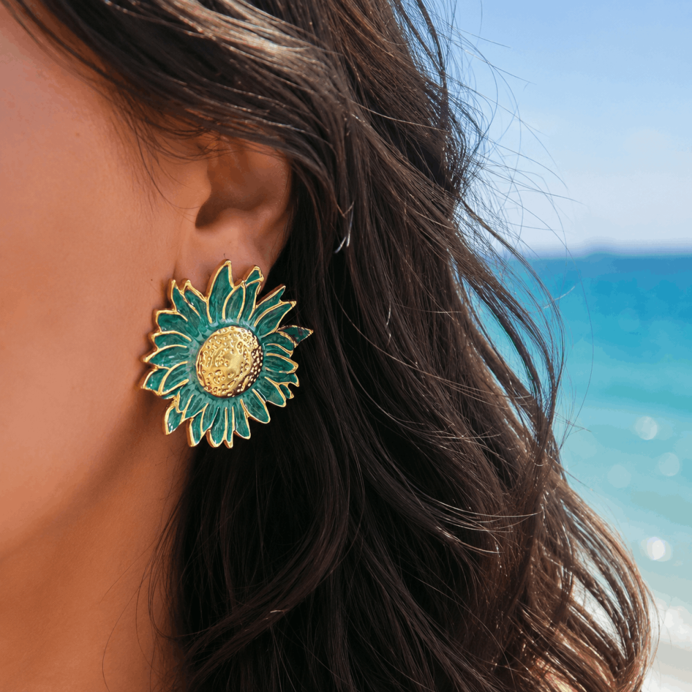 Boucles d'Oreilles Tournesol Émaillées | Gaou Bijoux