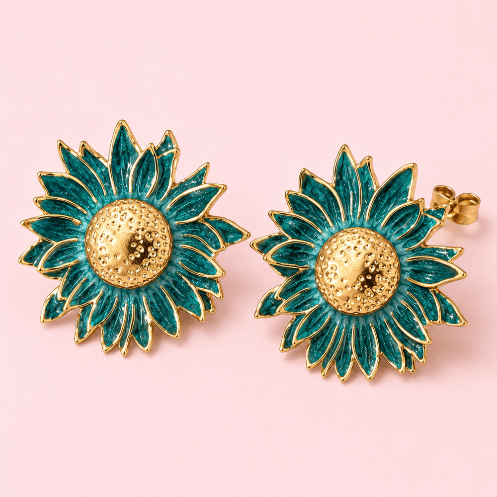 Boucles d'Oreilles Tournesol Émaillées | Gaou Bijoux