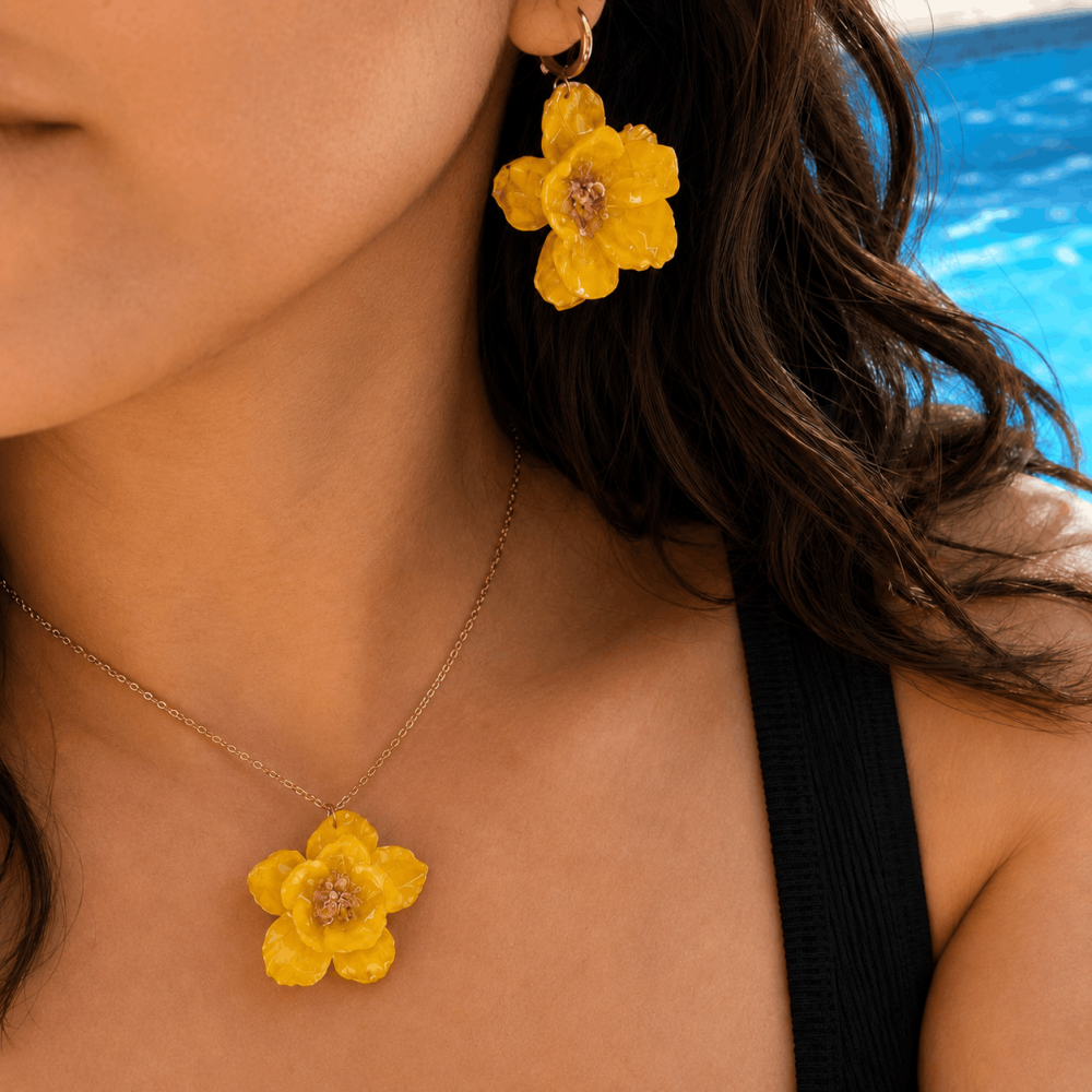 Parure Fleur Résine en Acier Inoxydable | Gaou Bijoux