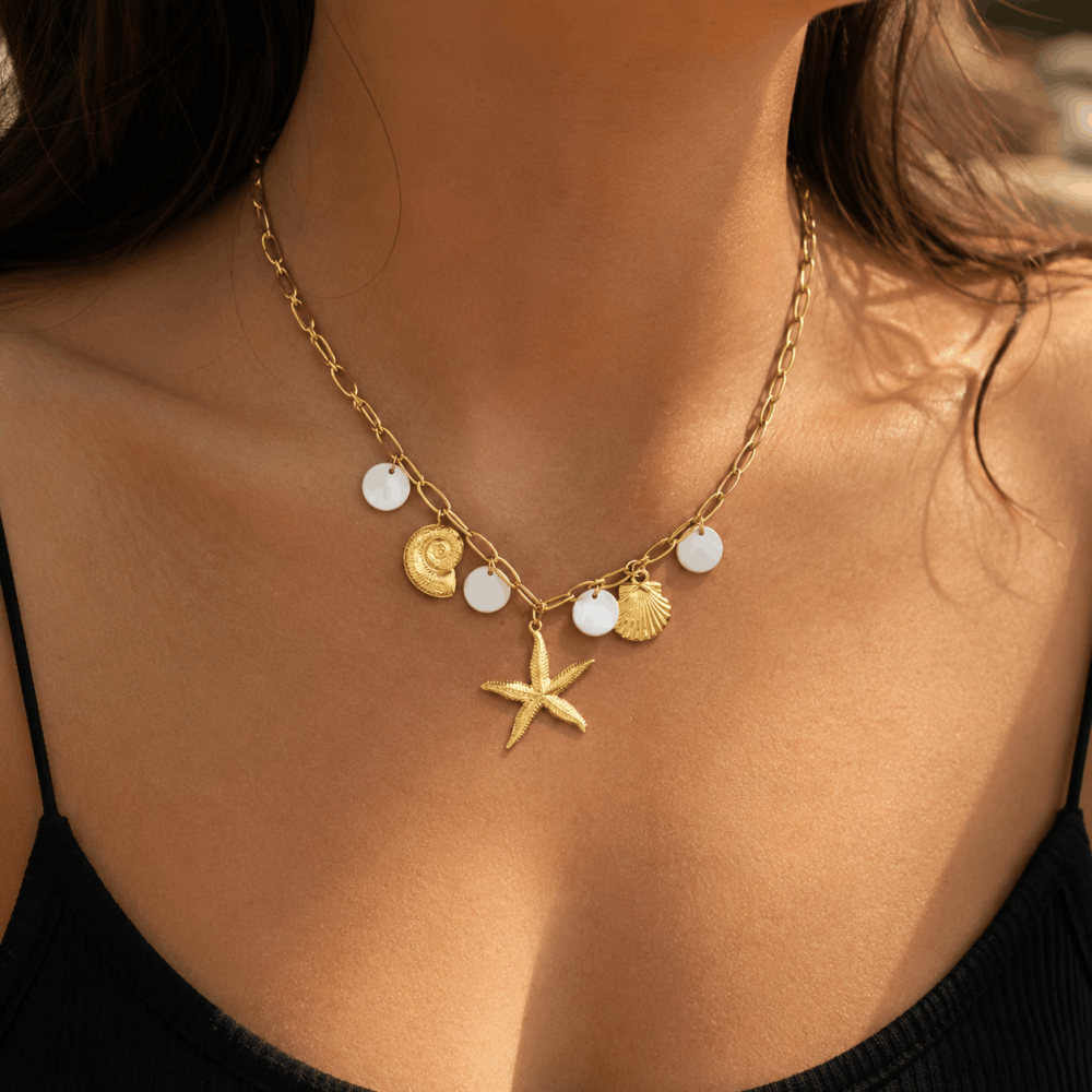 Collier Étoile de Mer & Coquillages Doré en Acier Inoxydable | Gaou Bijoux