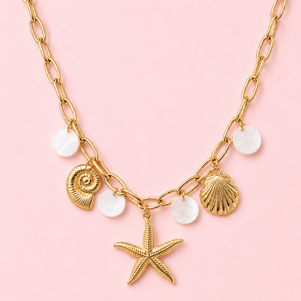 Collier Étoile de Mer & Coquillages Doré en Acier Inoxydable | Gaou Bijoux
