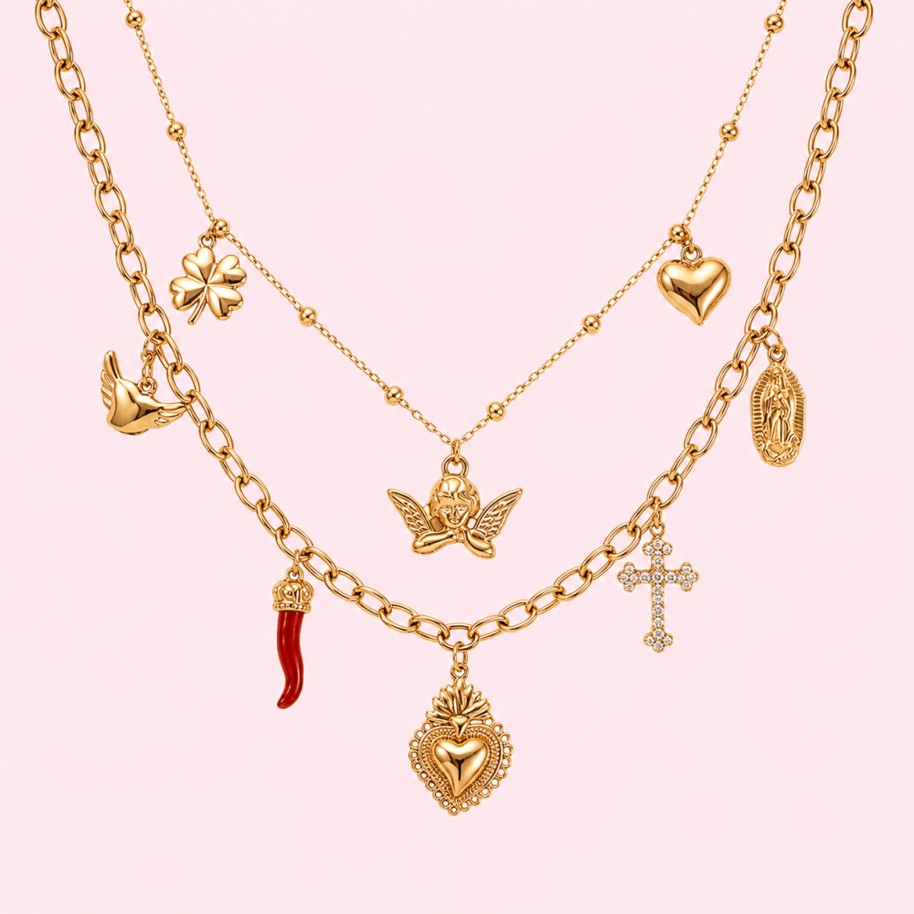 Collier Multi-Charms Talisman Doré en Acier Inoxydable | Gaou Bijoux