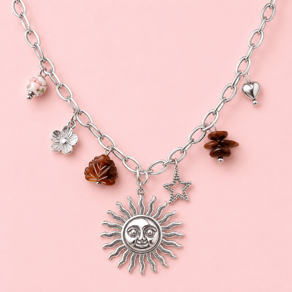 Collier Charms Soleil Argenté en Acier Inoxydable | Gaou Bijoux
