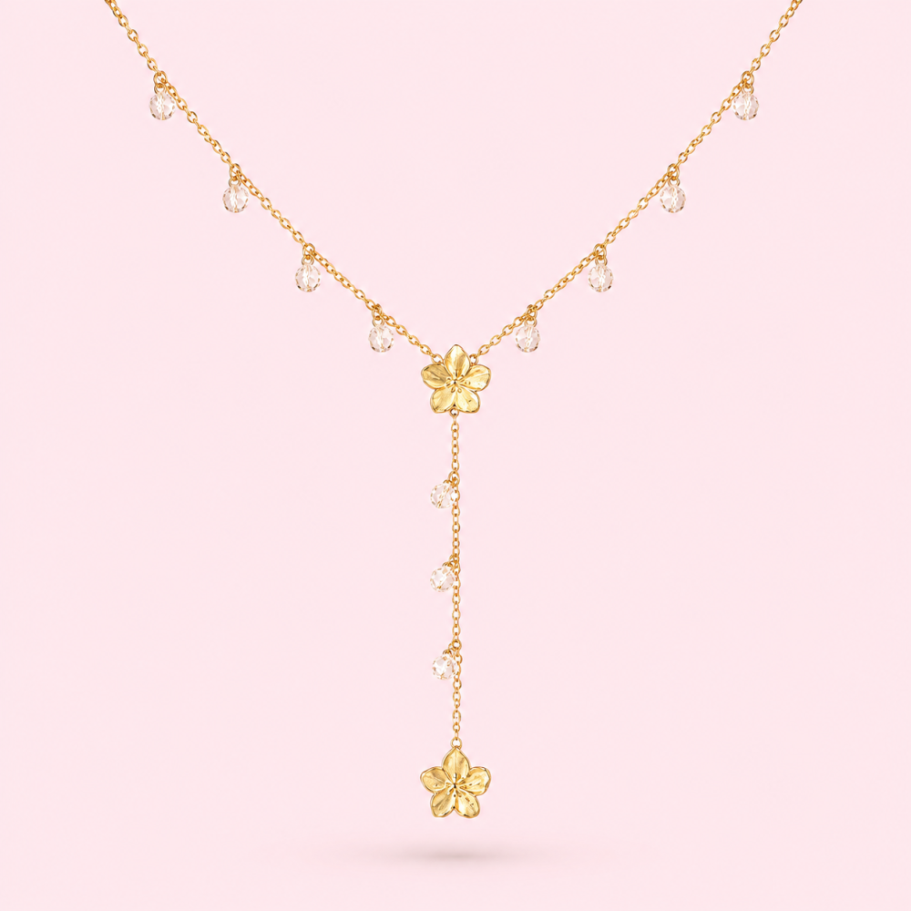 Parure Élina Fleur Cristal Dorée | Collier Y & Bracelet | Gaou Bijoux