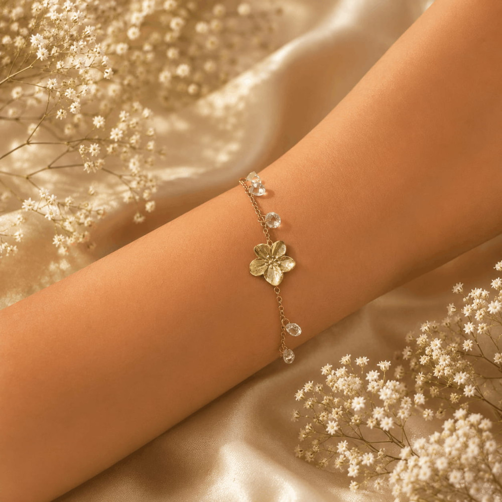 Parure Élina Fleur Cristal Dorée | Collier Y & Bracelet | Gaou Bijoux