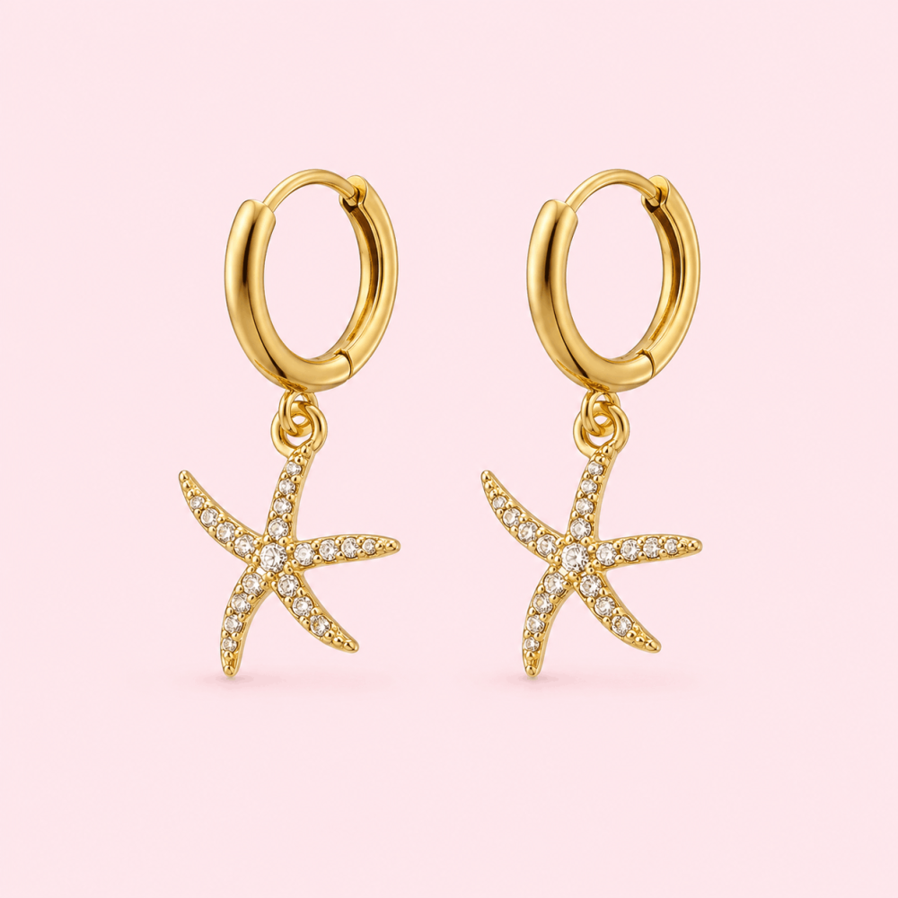 Boucles d'Oreilles Étoile de Mer Strass en Acier Inoxydable | Gaou Bijoux