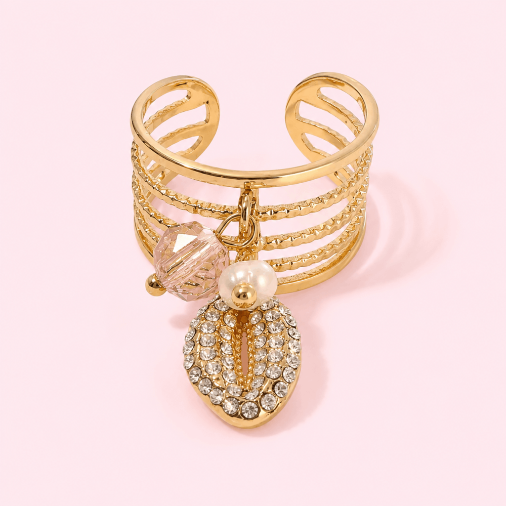 Bague Réglable Naïa Cauri Strass Dorée | Gaou Bijoux