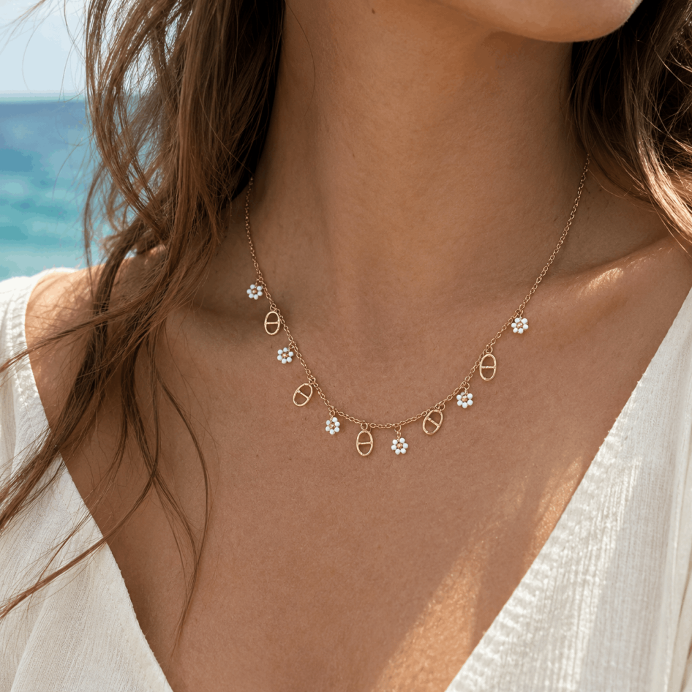 Collier Maille Marine Fleurs Acier | Gaou Bijoux