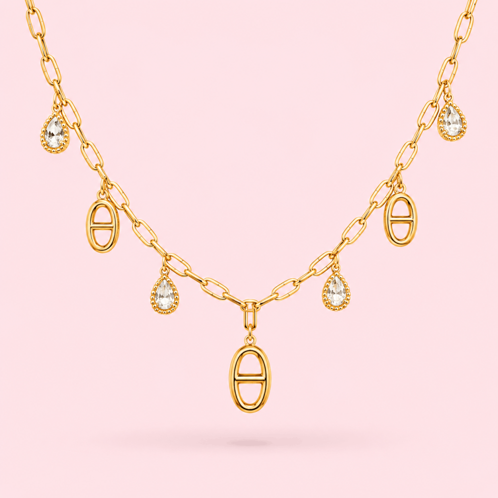 Collier Maille Marine & Gouttes Strass | Gaou Bijoux