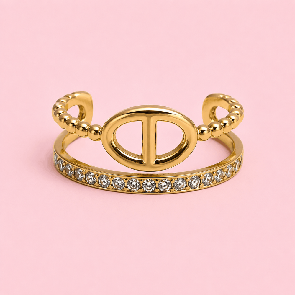 Bague Double Maille Marine Strass en Acier | Gaou Bijoux