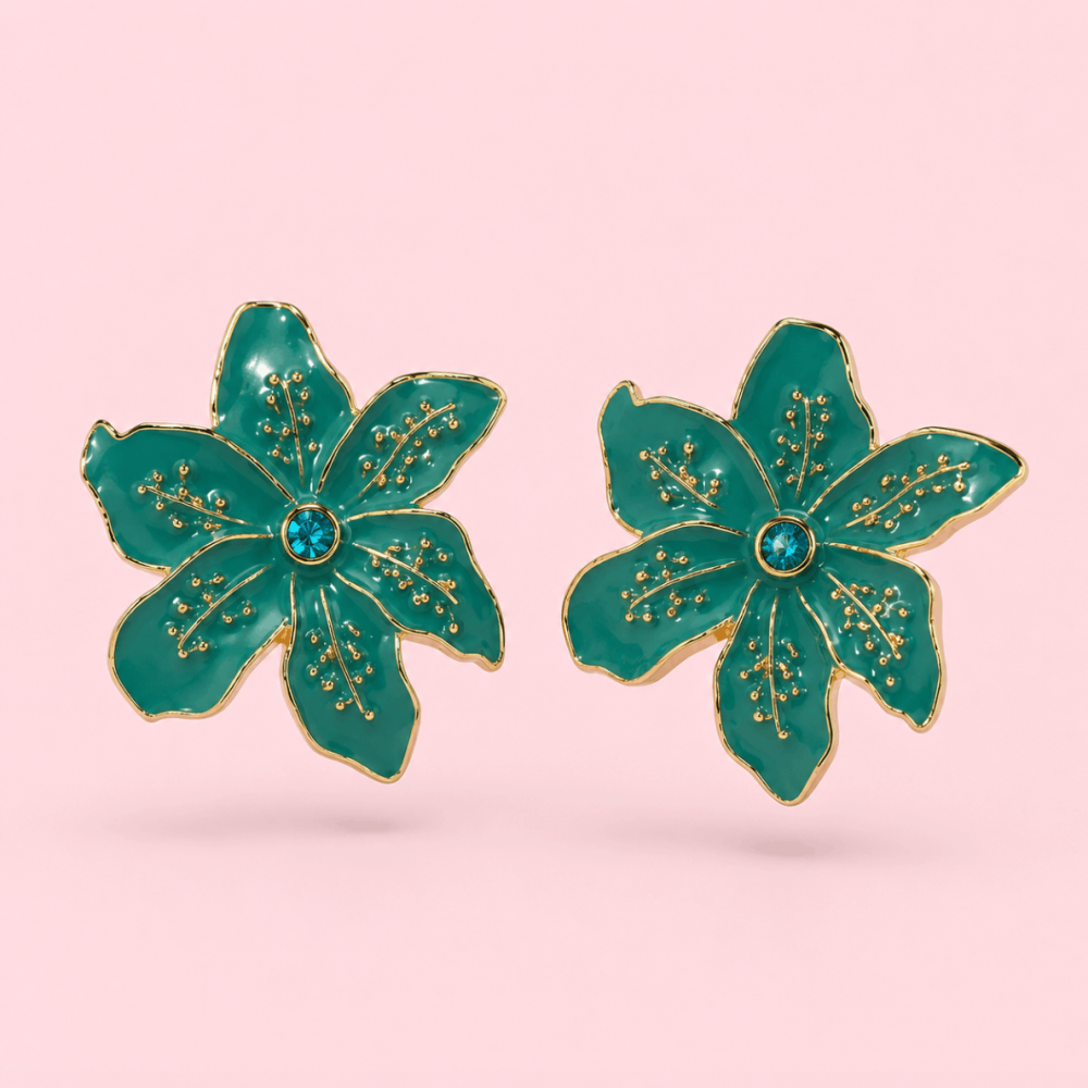 Boucles d'Oreilles Fleur Émaillée Acier | Gaou Bijoux