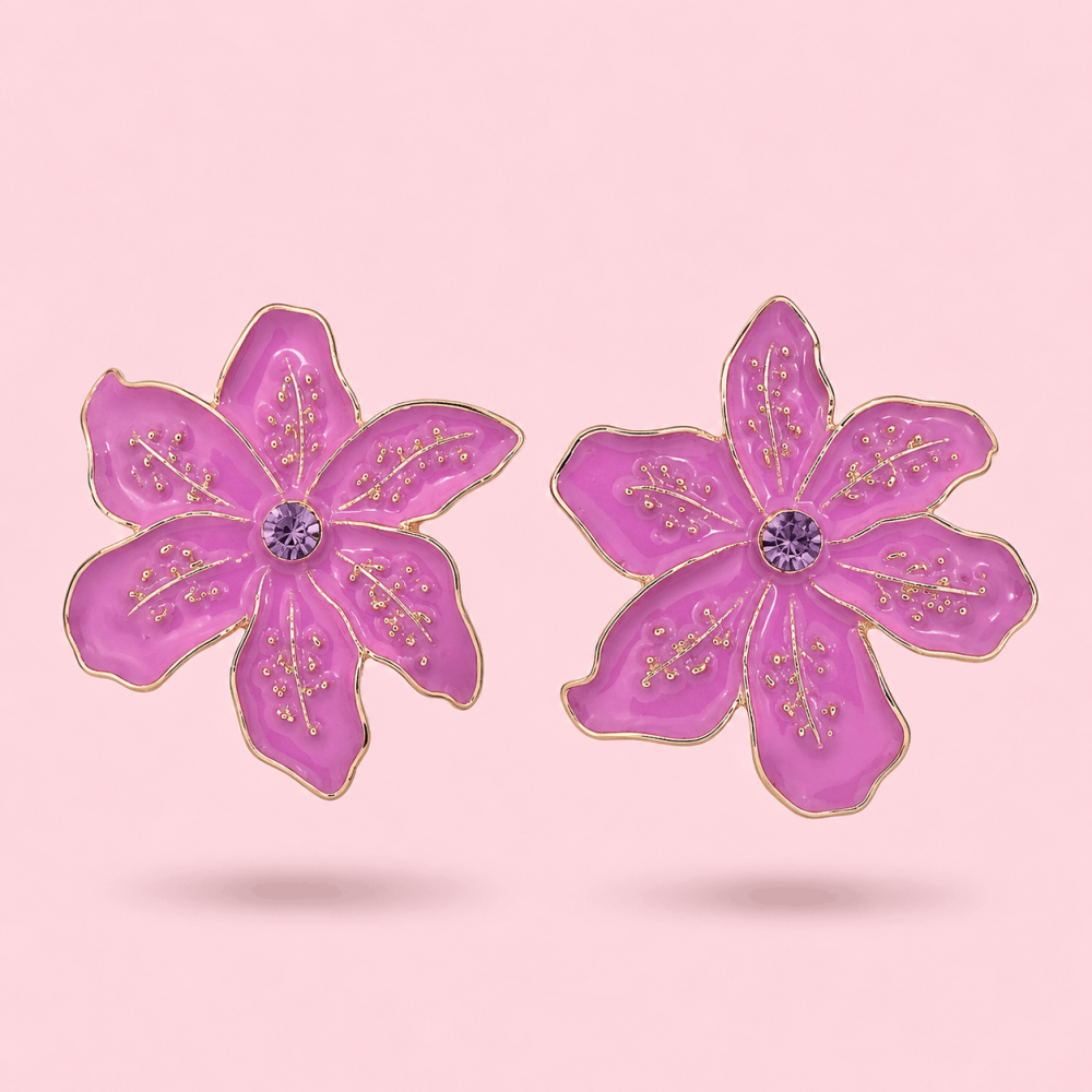 Boucles d'Oreilles Fleur Émaillée Acier | Gaou Bijoux
