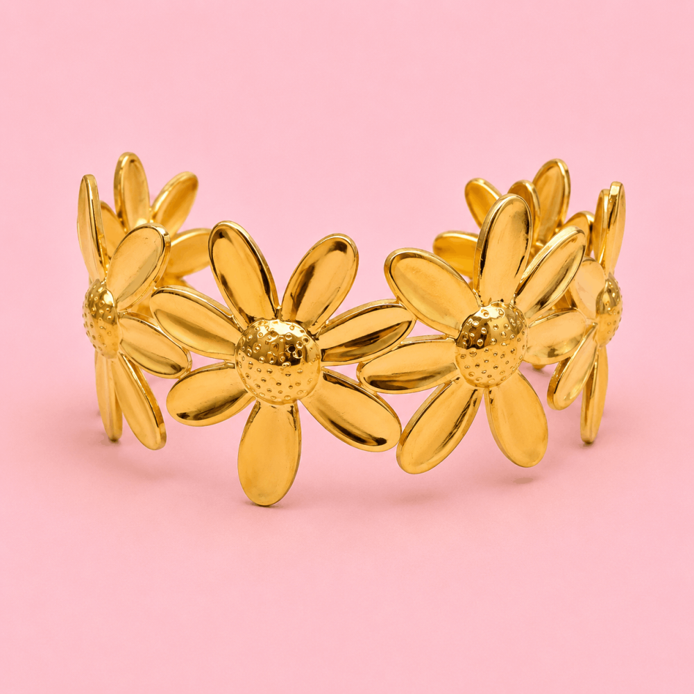 Jonc Manchette Marguerites Acier Inoxydable | Gaou Bijoux