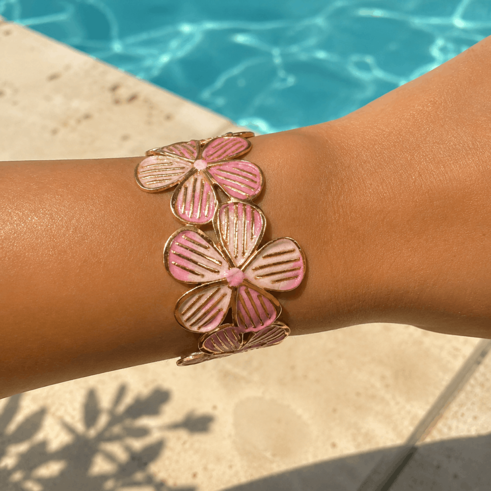 Jonc Manchette Fleurs Émaillées Acier | Gaou Bijoux