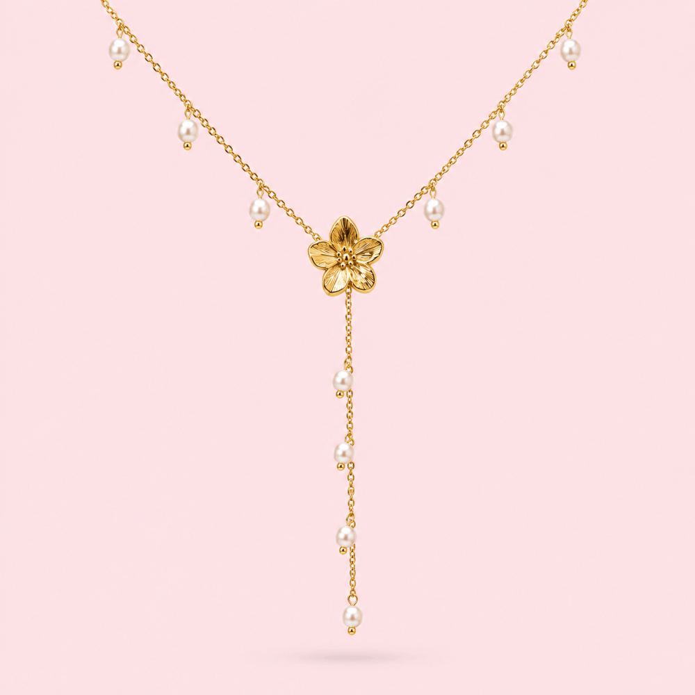Collier Y Fleur & Perles en Acier Inoxydable | Gaou Bijoux