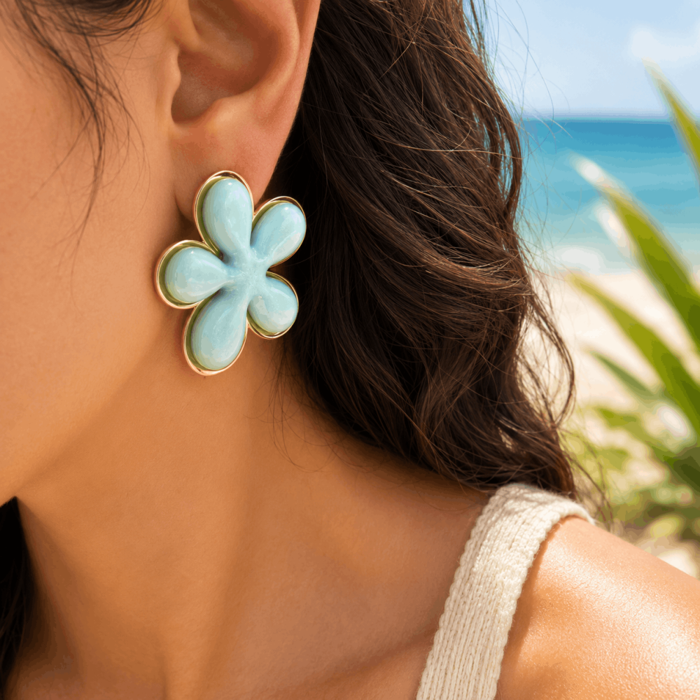 Boucles d'Oreilles Fleur Émaillée Acier | Gaou Bijoux