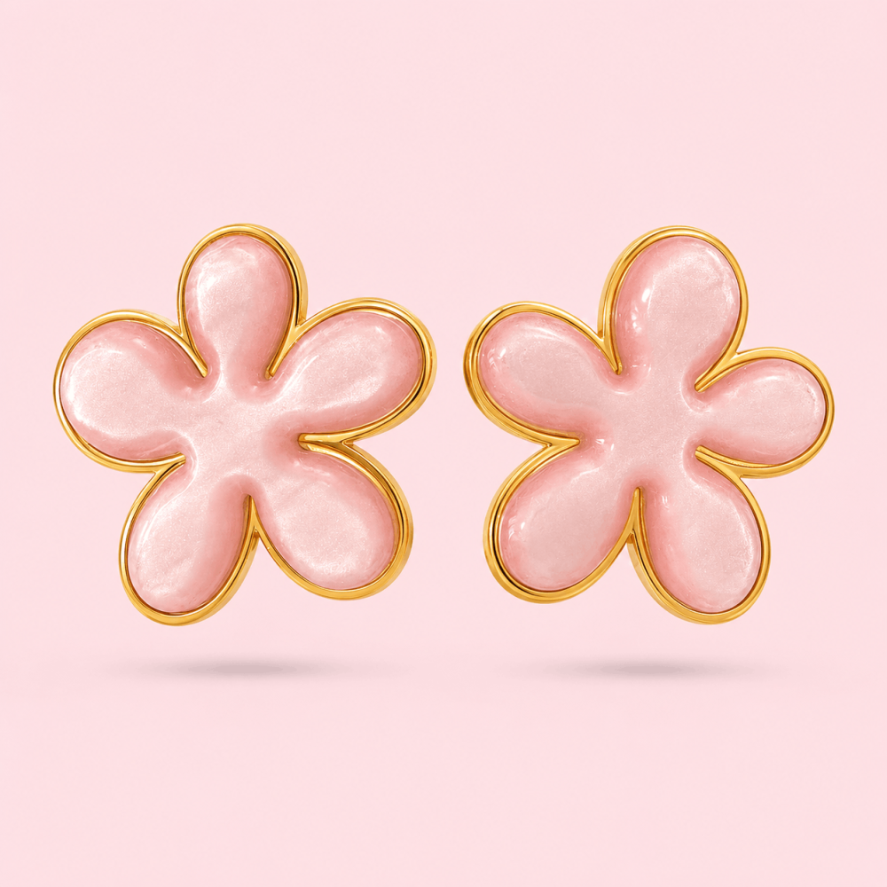 Boucles d'Oreilles Fleur Émaillée Acier | Gaou Bijoux