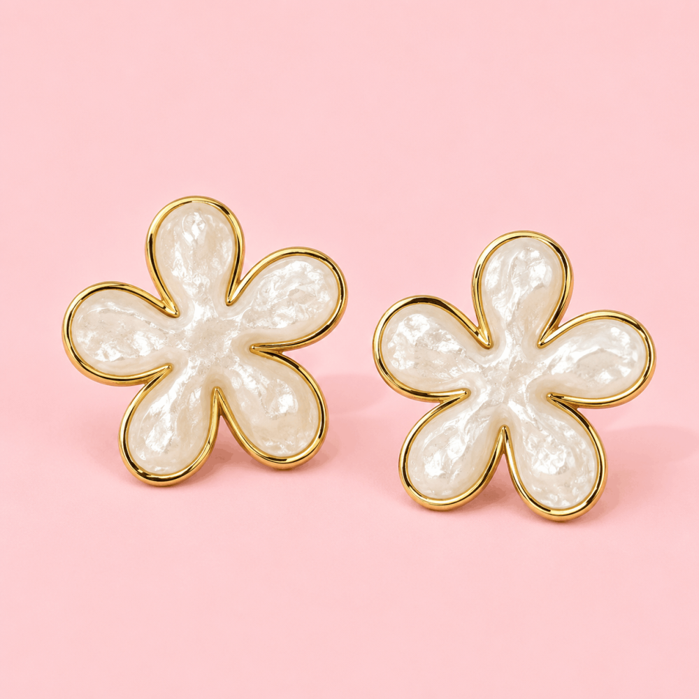 Boucles d'Oreilles Fleur Émaillée Acier | Gaou Bijoux