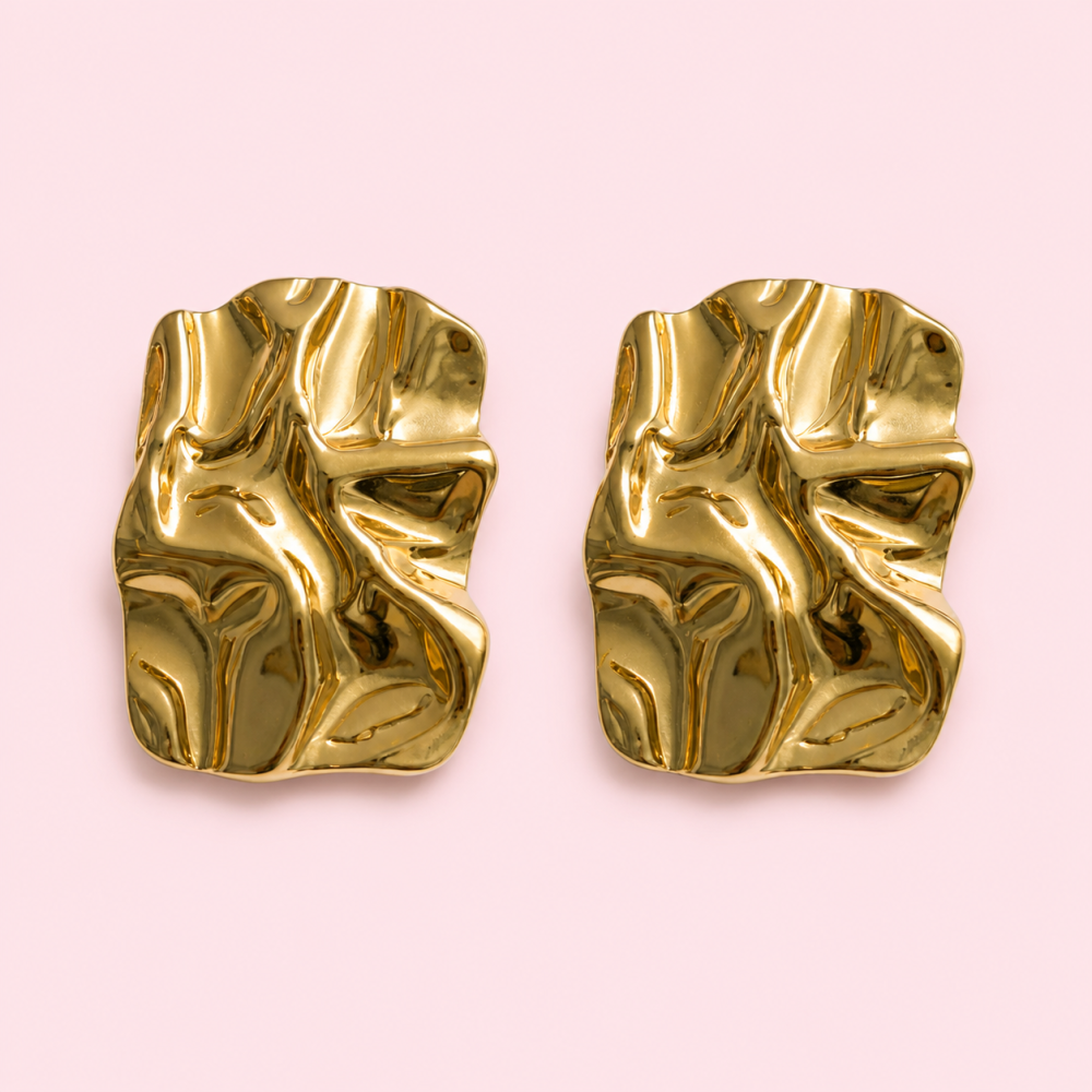 Boucles d’oreilles dorées effet martelé en acier inoxydable | Gaou Bijoux