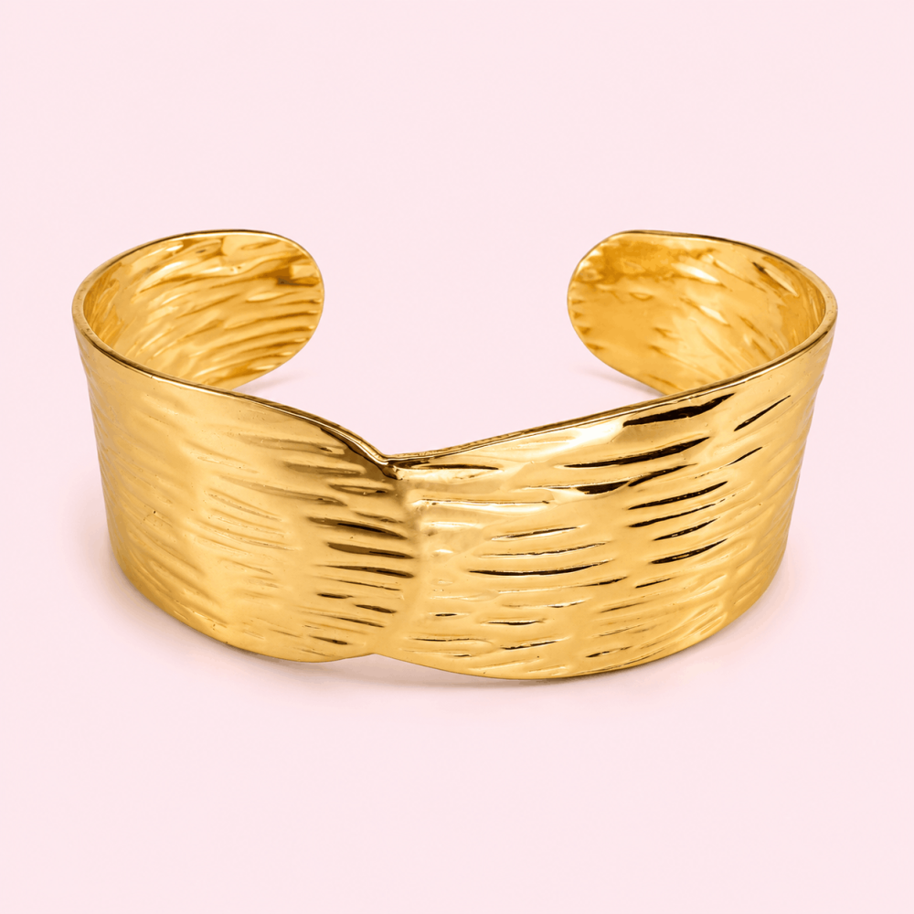 Jonc Manchette Martelée Dorée| Gaou Bijoux