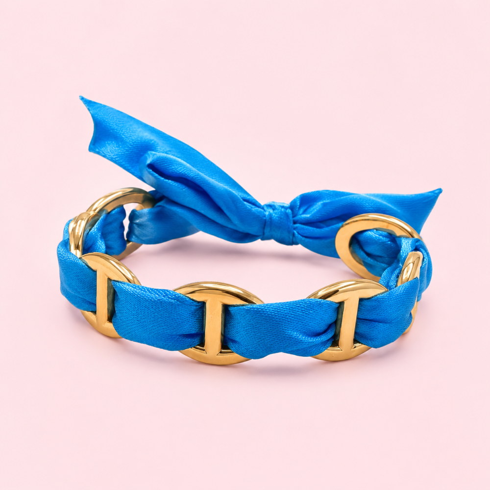 Bracelet ruban satin maille marine acier inoxydable | Gaou Bijoux