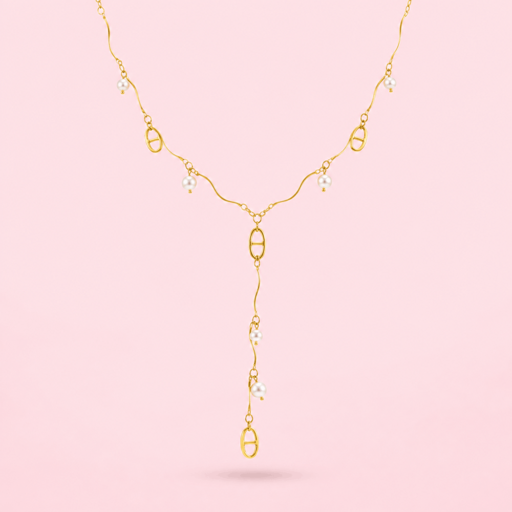 Collier Y Maille Marine & Perles Doré | Gaou Bijoux