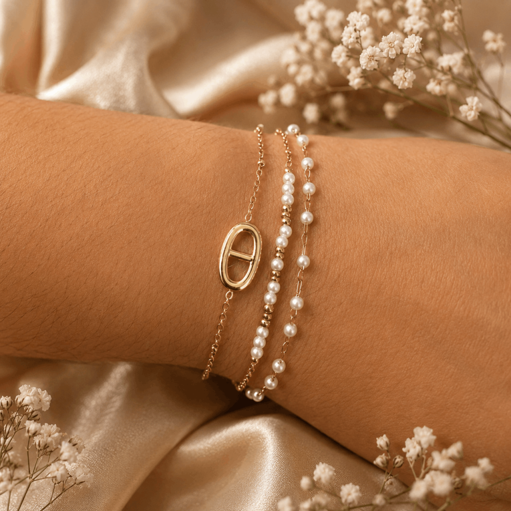 Bracelet multirang maille marine et perles | Gaou Bijoux